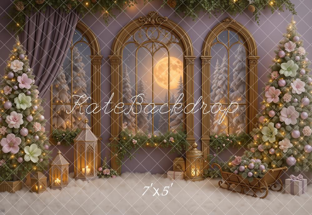 Kate Christmas Floral Trees Moonlit Window Backdrop Designed by Ashley Paul -UK