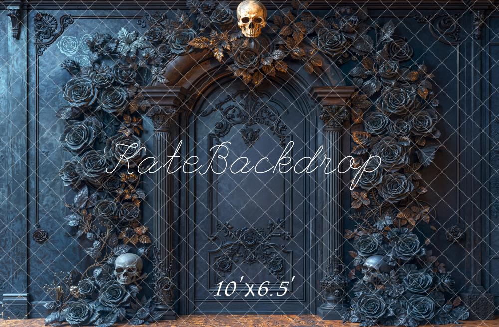 Kate Halloween Skull Roses Arch Dark Fleece Backdrop Designed by Emetselch -UK