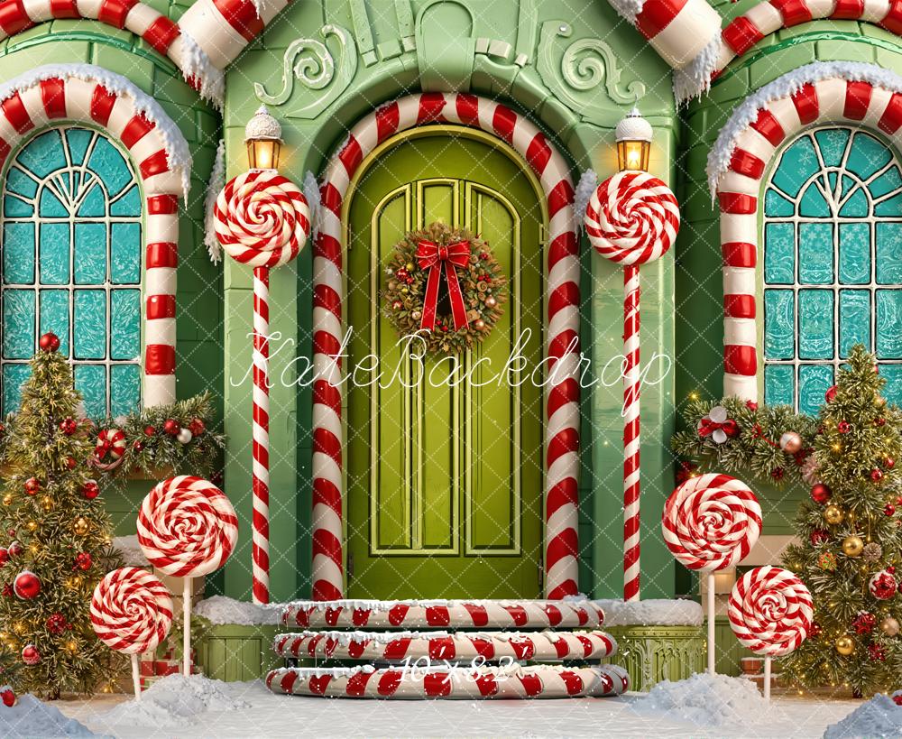 Kate Christmas Candy Cane Lollipops Green House Backdrop Designed by Emetselch