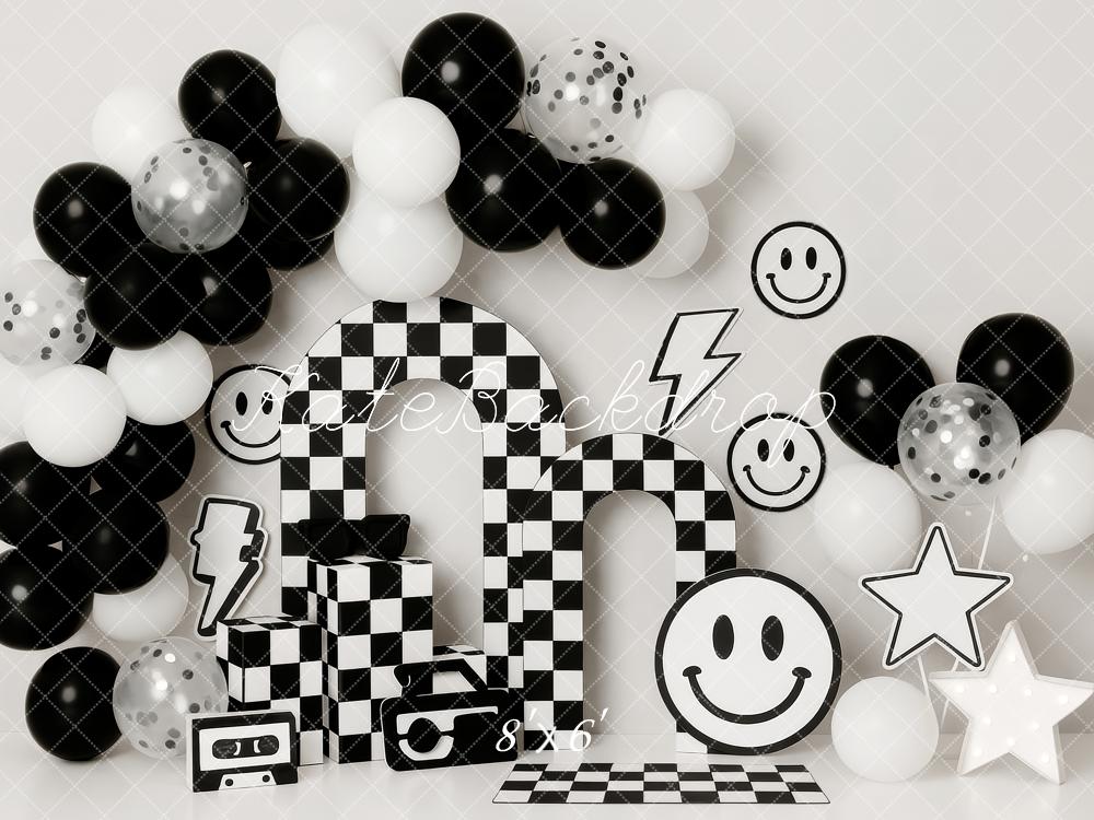 Kate Checkered Balloons Smiley Cake Smash Backdrop Designed by Patty Robert
