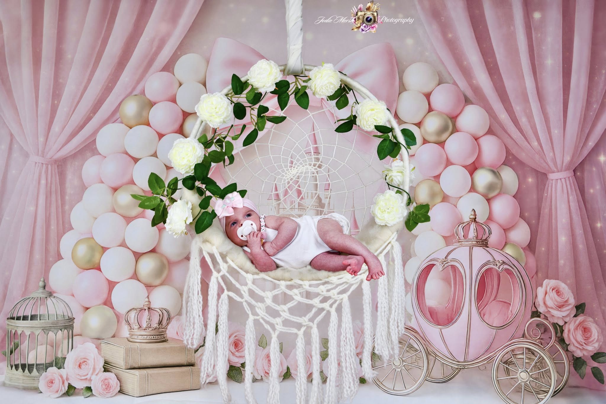 Kate Cake Smash Castle Pink Princess Carriage Backdrop Designed by Ashley Paul -UK
