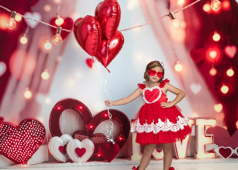 Kate Valentine Hearts LOVE Lights Backdrop Designed by Emetselch