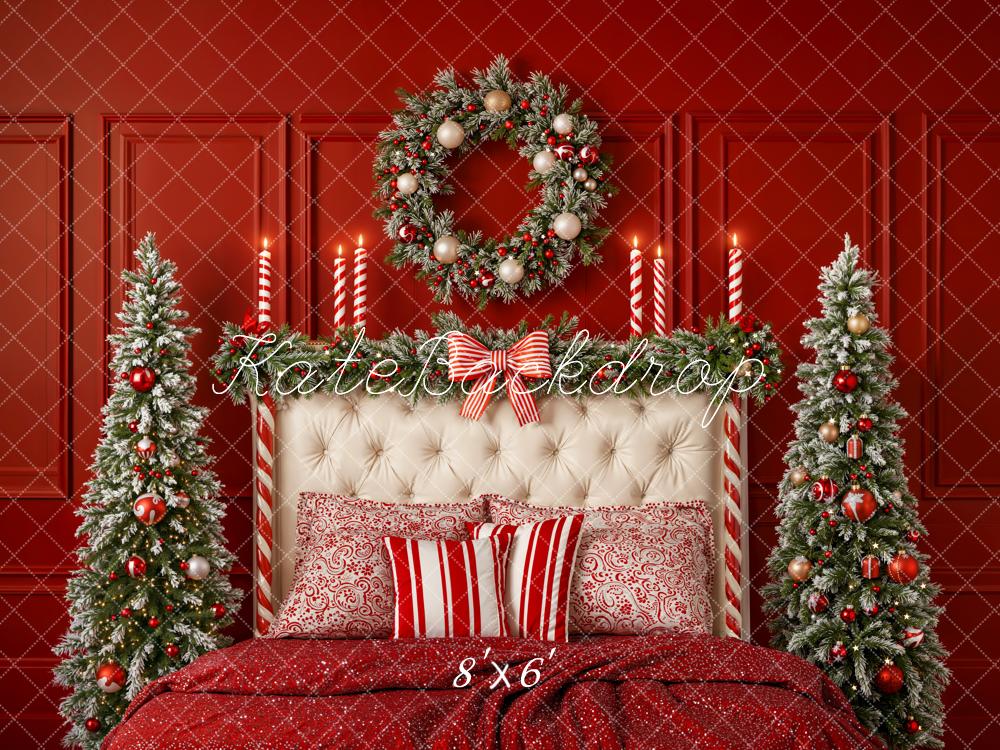 Kate Christmas Red Wall Bed Garland Trees Fleece Backdrop Designed by Emetselch -UK