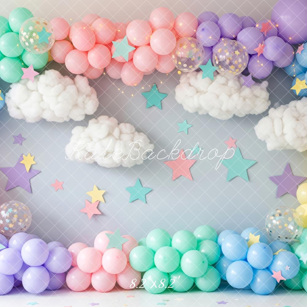 Kate Cake Smash Balloons Clouds Stars Backdrop Designed by Patty Robert