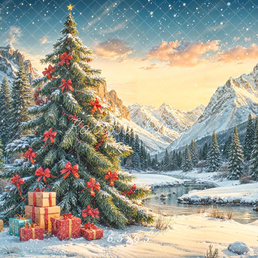 Kate Christmas Tree Snowy Forest Mountain Backdrop Designed by Emetselch -UK