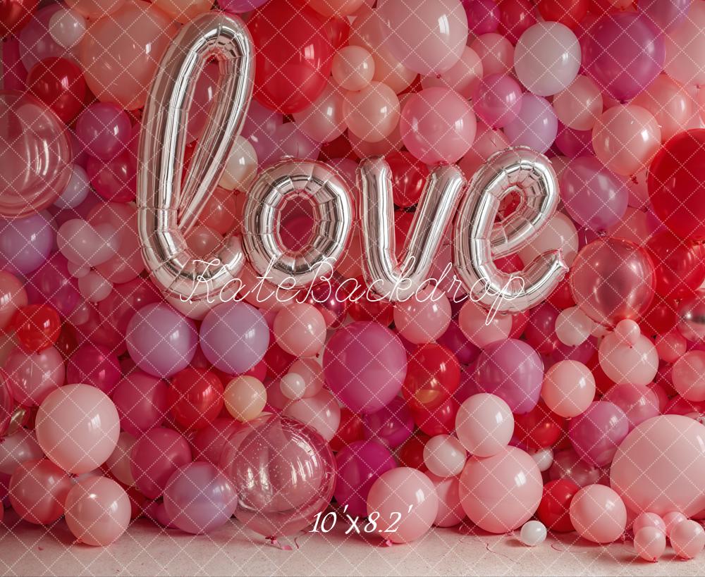 Kate Valentine Love Balloons Pink Red Backdrop Designed by Emetselch