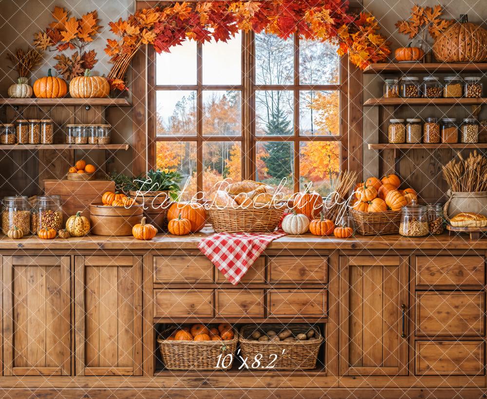 Kate Autumn Kitchen Pumpkins Wooden Backdrop Designed by Emetselch -UK