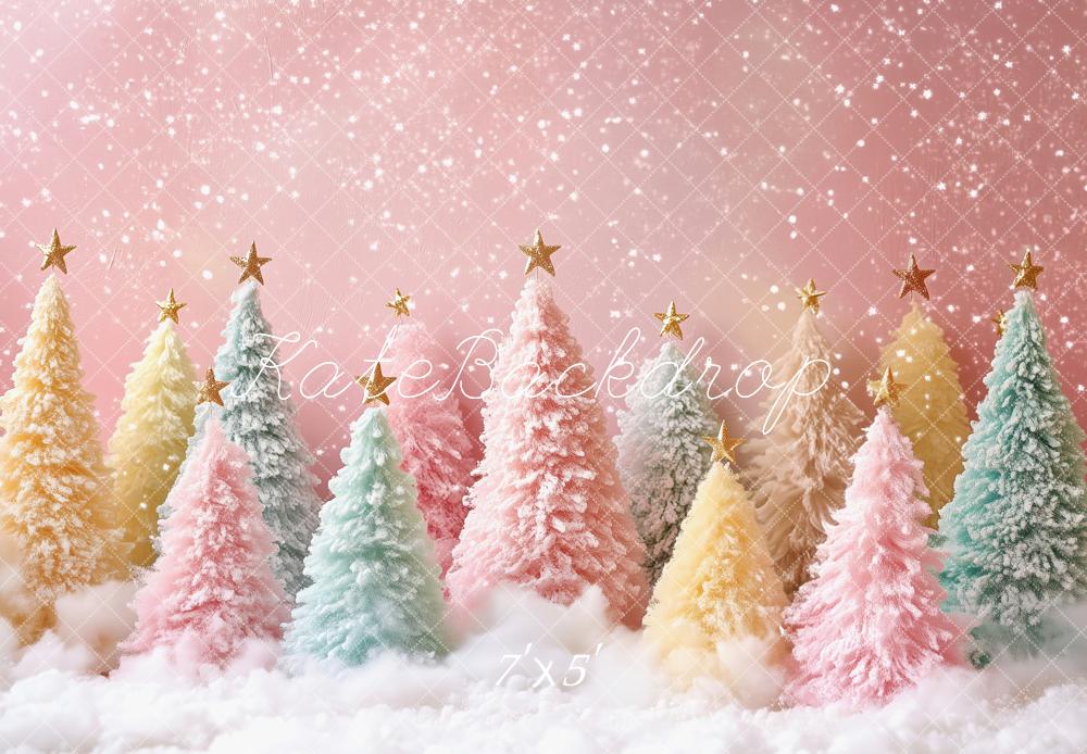 Kate Christmas Pastel Trees Snowy Backdrop Designed by Patty Robert