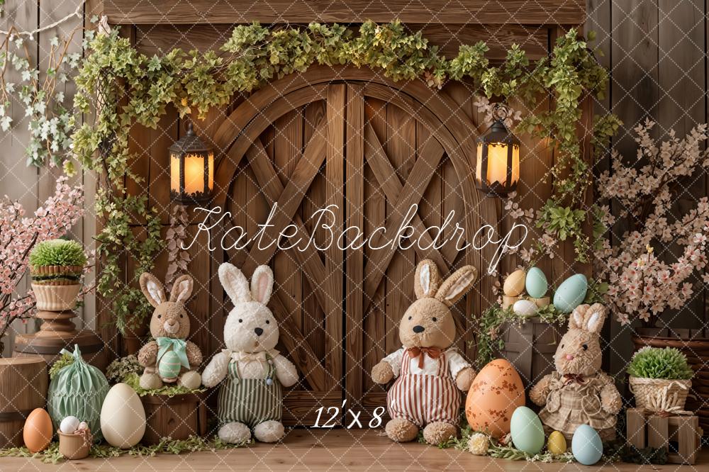 Kate Easter Bunny Eggs Wooden Door Fleece Backdrop Designed by Emetselch -UK