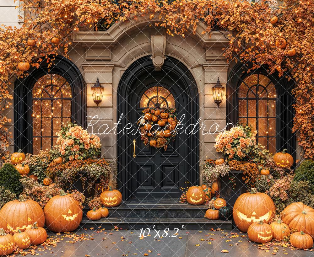 Kate Halloween Pumpkins Autumn Leaves Door Backdrop Designed by Emetselch -UK