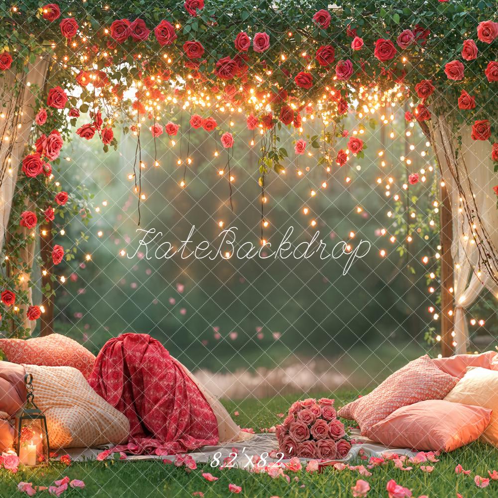Kate Valentine Rose Arch Fairy Lights Garden Backdrop Designed by Emetselch -UK