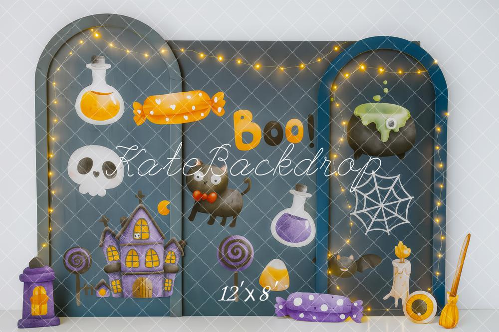 Kate Halloween Candy Cat Cauldron Backdrop Designed by Patty Robert -UK