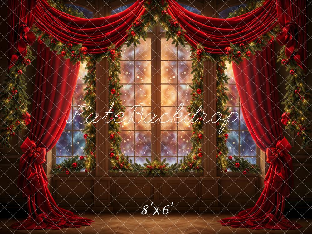 Kate Christmas Dreamy Red Curtain Window Backdrop Designed by Emetselch -UK