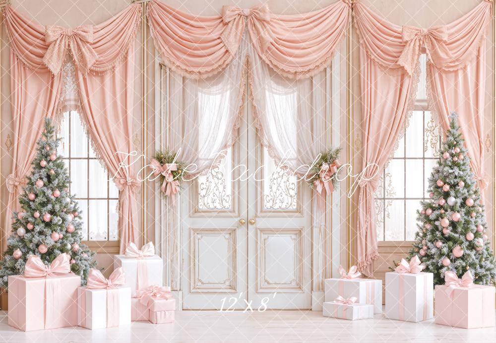 Kate Pink Christmas Trees Curtains Fleece Backdrop Designed by Emetselch -UK