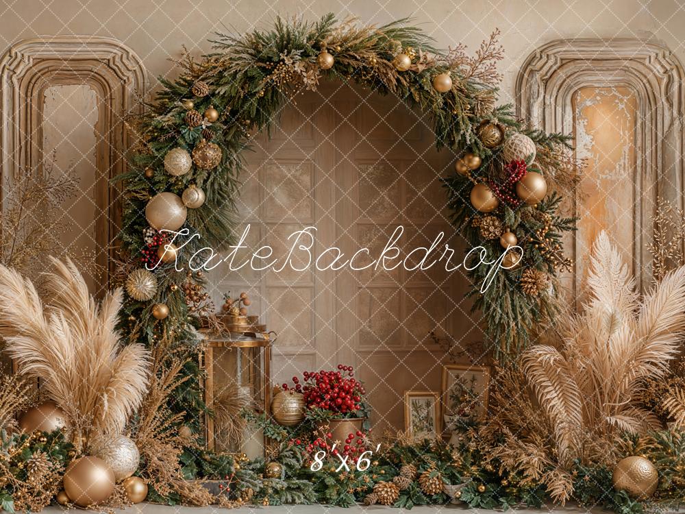 Kate Christmas Floral Arch Pampas Grass Fleece Backdrop Designed by Emetselch -UK