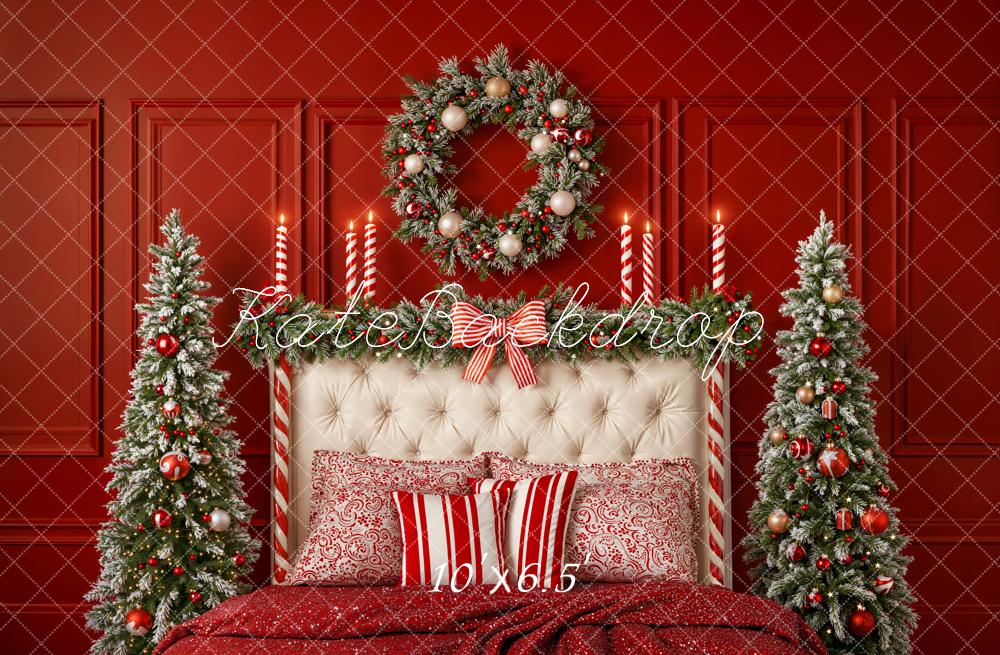 Kate Christmas Red Wall Bed Garland Trees Fleece Backdrop Designed by Emetselch -UK