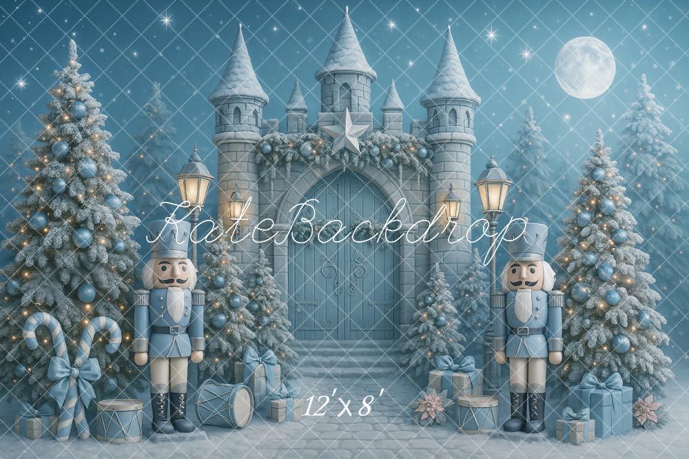 Kate Blue Christmas Nutcracker Castle Trees Backdrop Designed by Ashley Paul