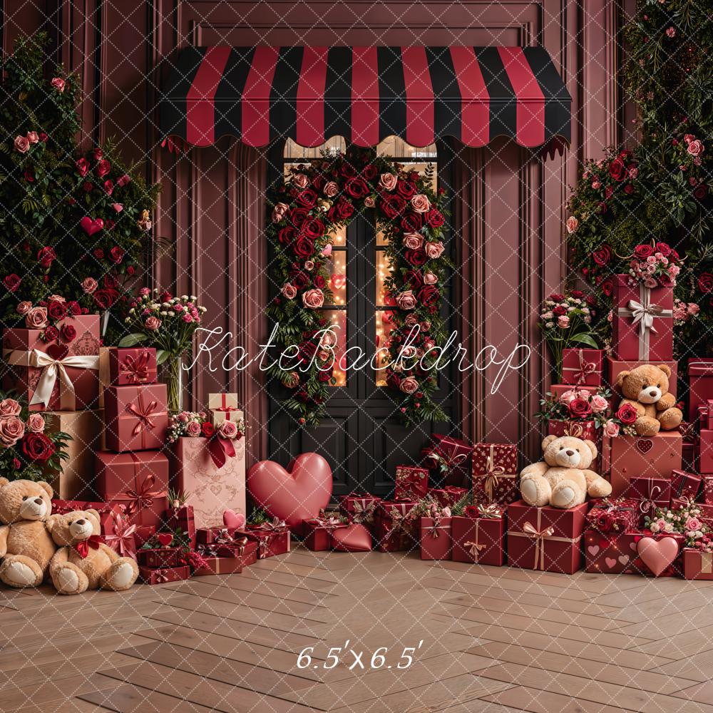 Kate Valentine's Day Rose Wreath Gift Teddy Bears Backdrop Designed by Emetselch