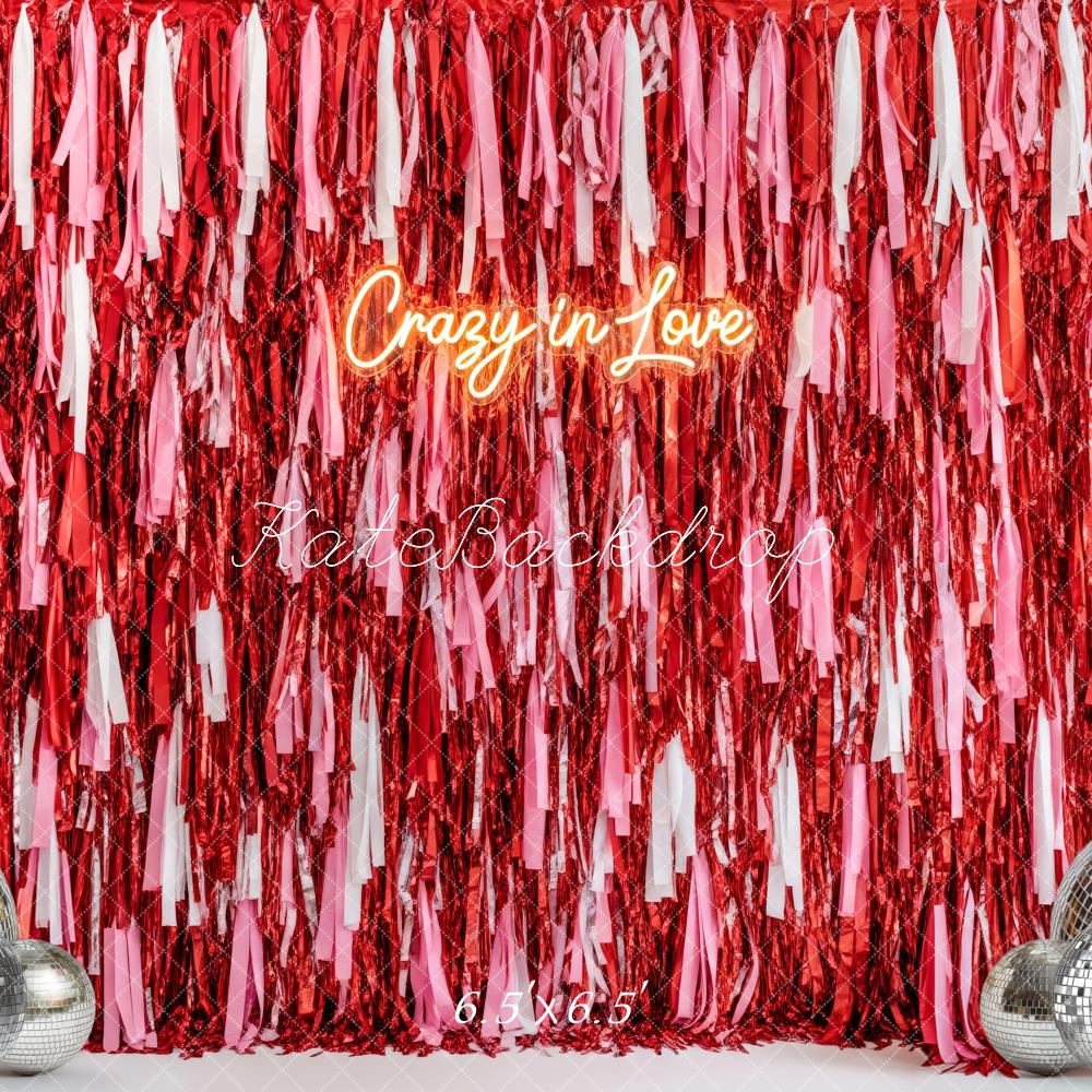 Kate Red Pink Fringe Streamers Disco Balls Backdrop Designed by Patty Robert