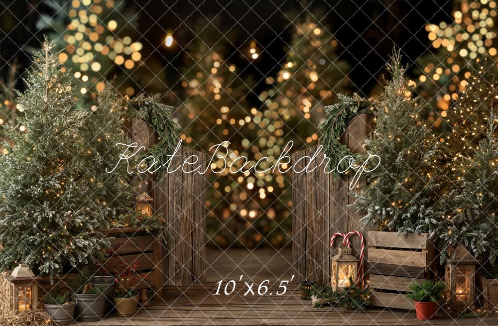 Kate Christmas Trees Lanterns Bokeh Fleece Backdrop Designed by Emetselch -UK