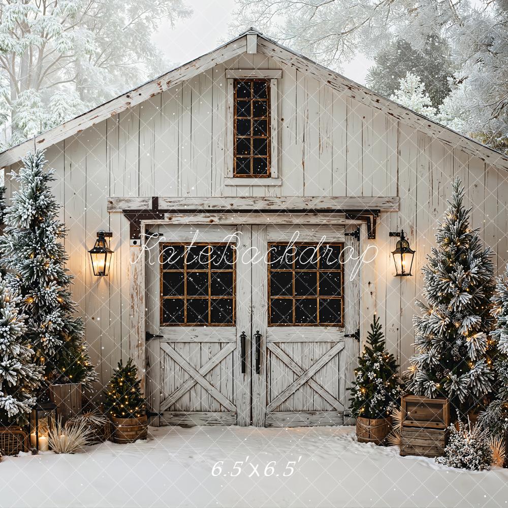 Kate Winter Cabin Snow Christmas Trees Backdrop Designed by Emetselch
