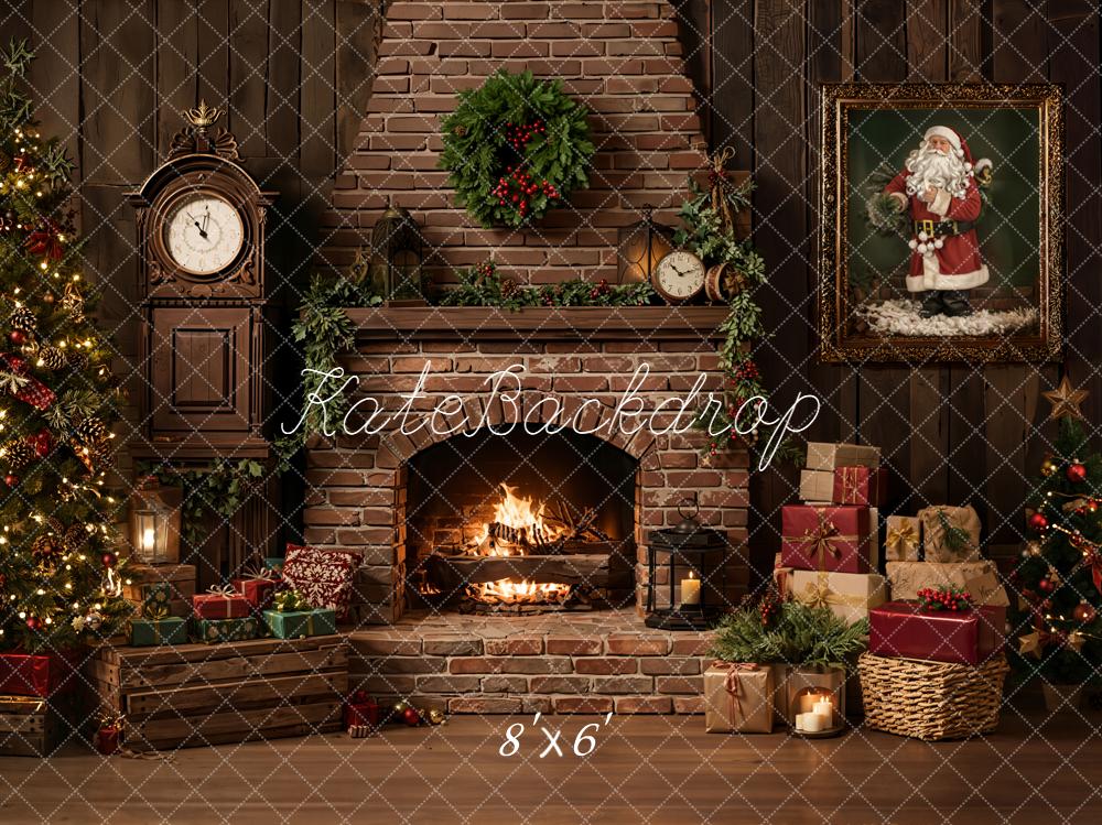 Kate Christmas Fireplace Tree Presents Backdrop Designed by Emetselch