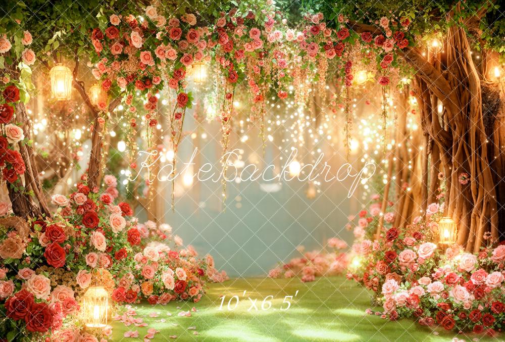 Kate Floral Arch Lanterns Fairy Lights Fleece Backdrop Designed by Emetselch