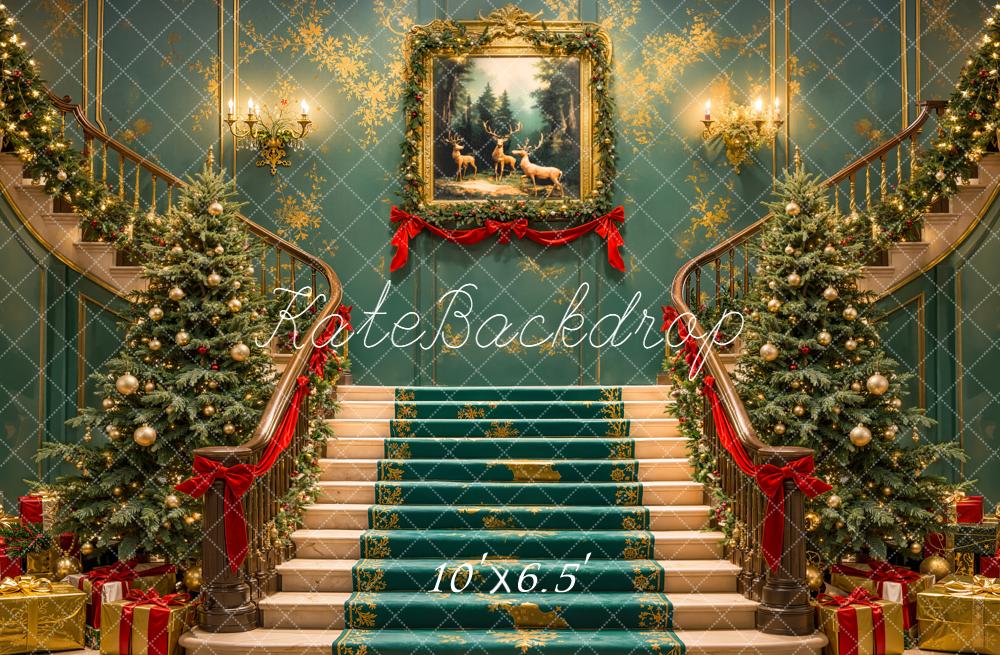 Kate Christmas Cascading Stairs Trees Gifts Backdrop Designed by Emetselch -UK