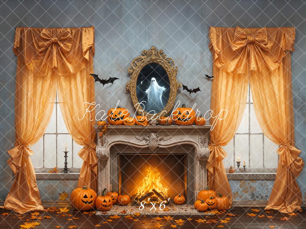 Kate Halloween Fireplace Pumpkins Ghost Backdrop Designed by Emetselch -UK
