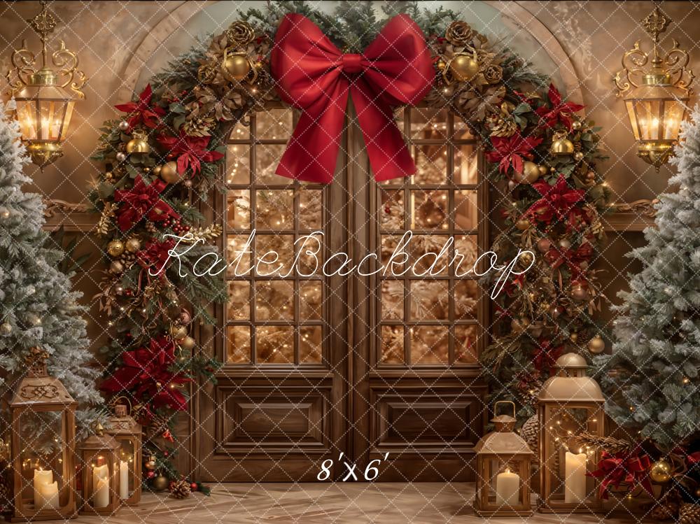 Kate Christmas Garland Bow Trees Fleece Backdrop Designed by Emetselch -UK