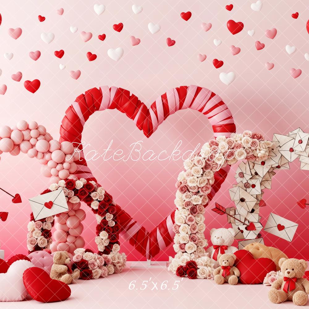 Kate Valentine Heart Arches Balloons Teddy Bears Backdrop Designed by Patty Robert