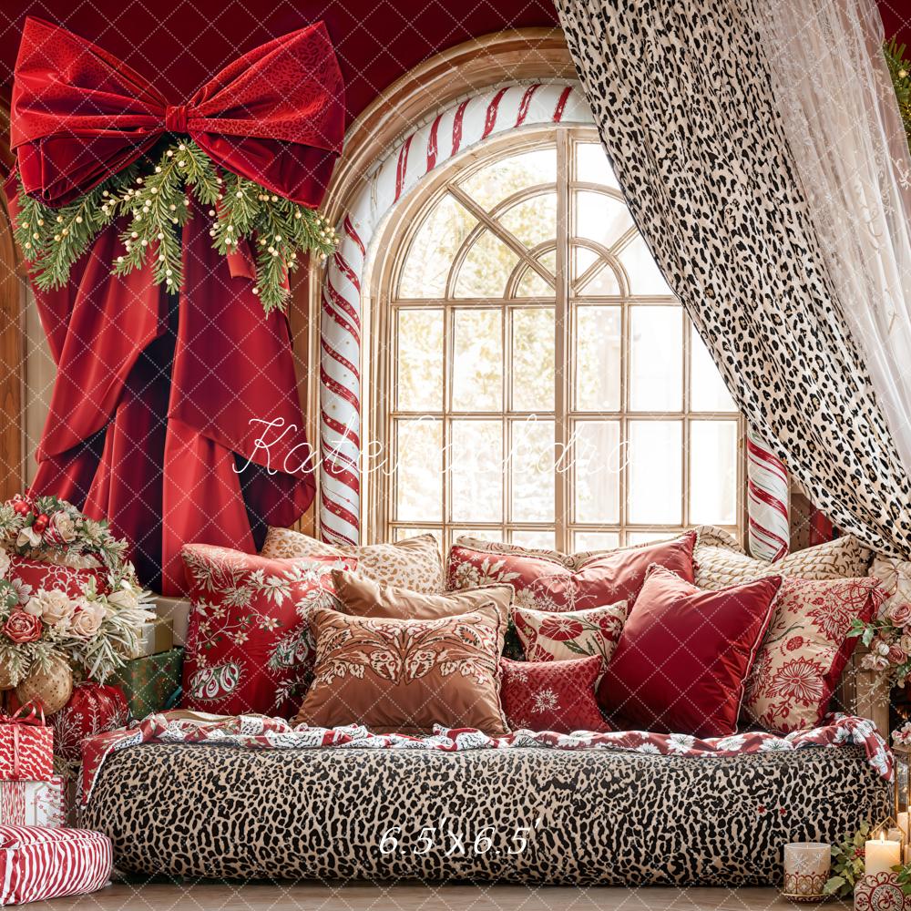 Kate Christmas Leopard Red Curtains Backdrop Designed by Emetselch