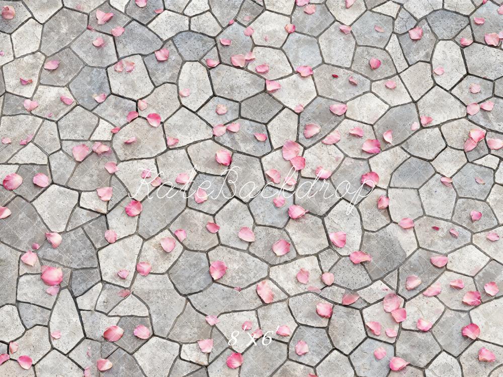 Kate Cobblestone Floor Pink Petals Fleece Backdrop Designed by Emetselch