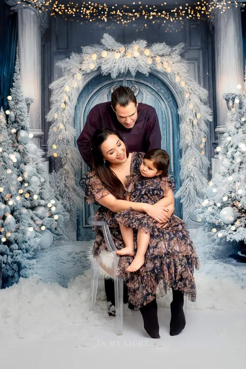 Lightning Deals Kate Christmas Winter Frosted World Tree Blue Door Backdrop for Photography -UK