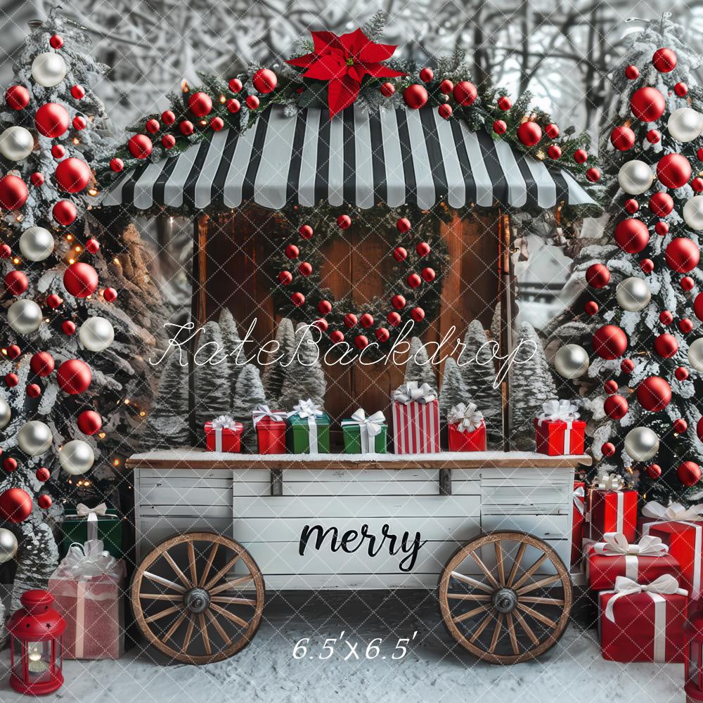 Kate Christmas Cart Presents Snowy Trees Backdrop Designed by Mini MakeBelieve -UK