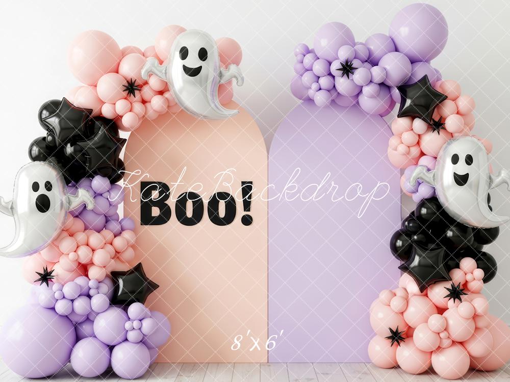 Kate Halloween Ghost Balloon Arch Pastel Backdrop Designed by Patty Robert