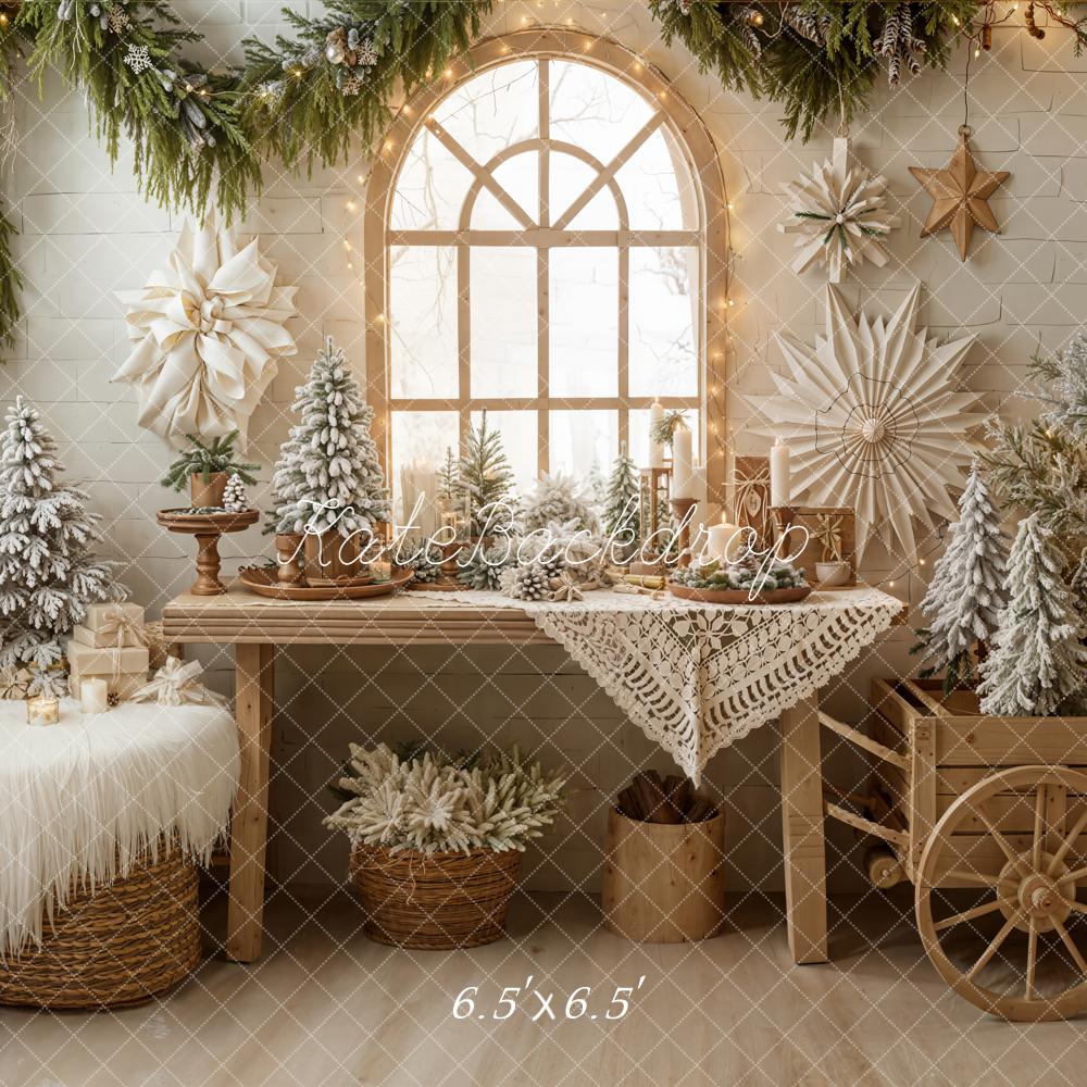 On Sale Kate Christmas Snowy Trees Wooden Cart Window Backdrop Designed by Emetselch
