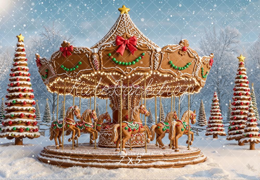 Kate Christmas Carousel Gingerbread Backdrop Designed by Emetselch -UK
