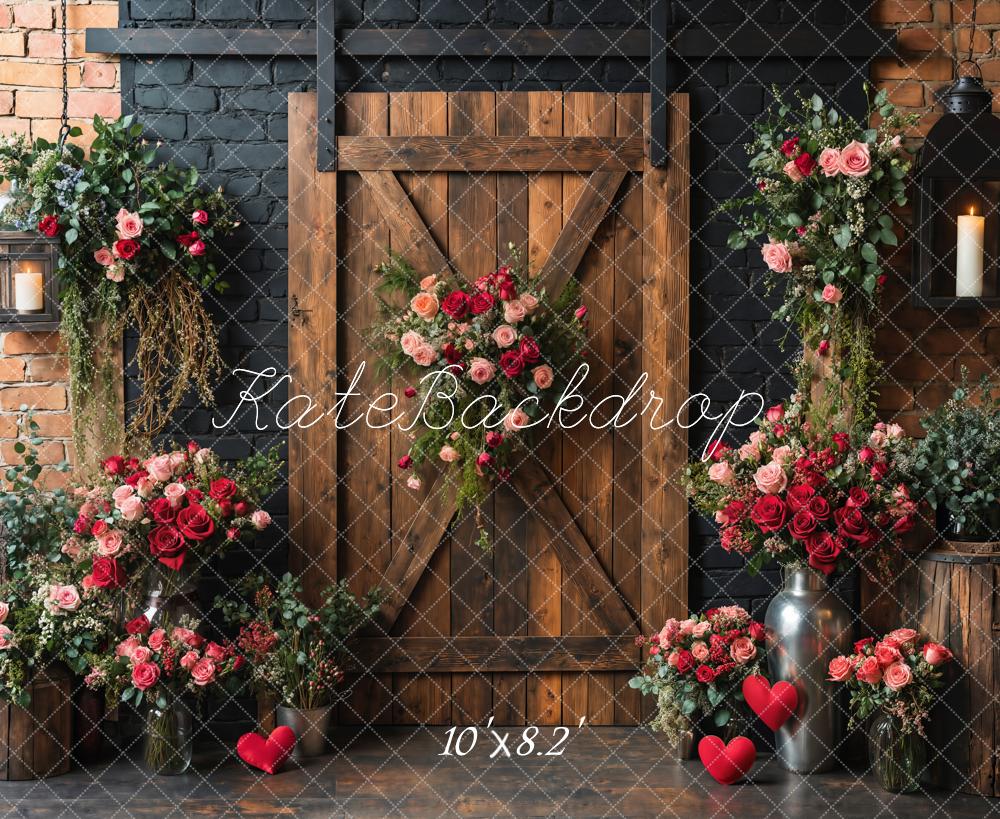 Kate Valentine/Spring Floral Rustic Wood Door Backdrop Designed by Emetselch