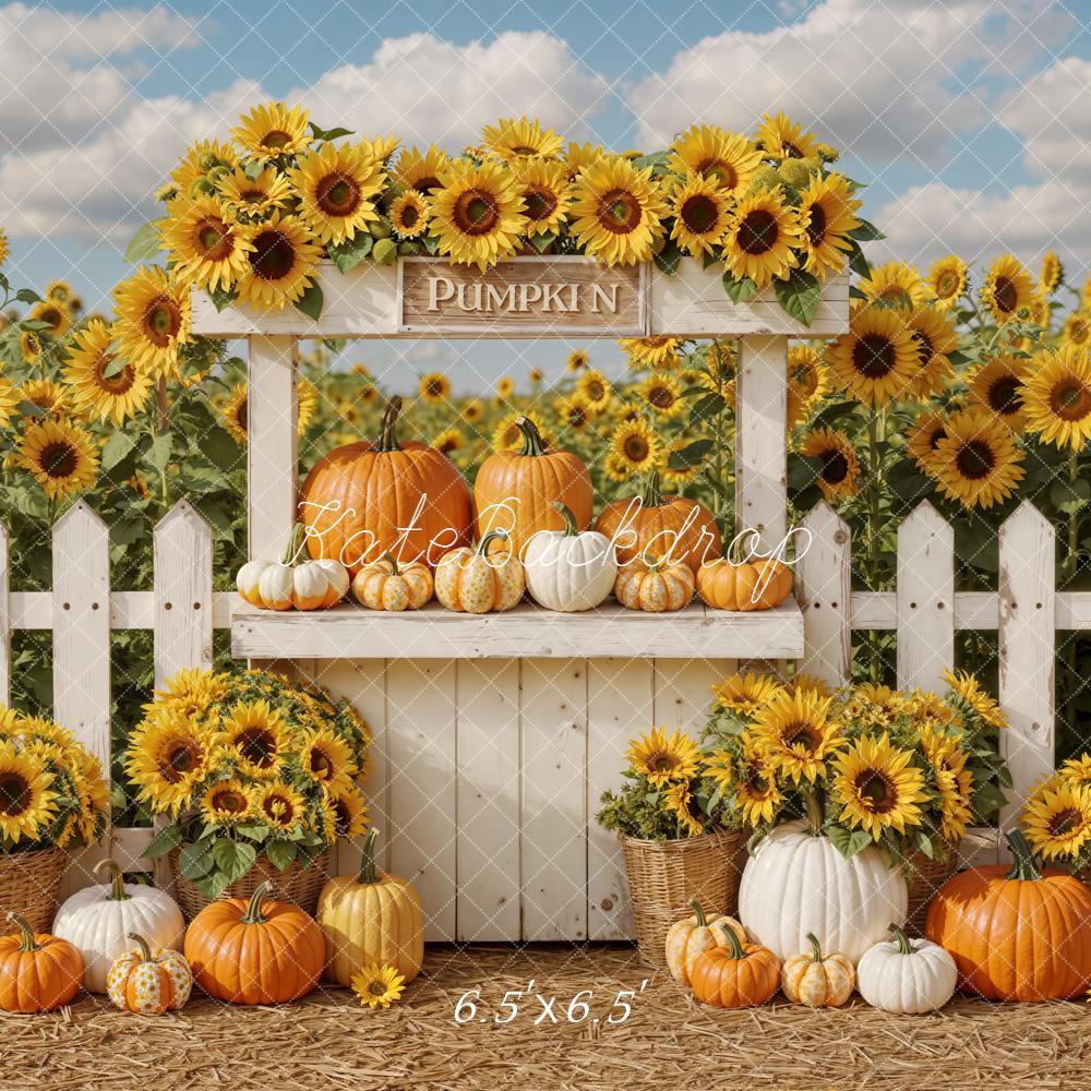 Kate Autumn Sunflower Pumpkins Fence Backdrop Designed by Emetselch -UK