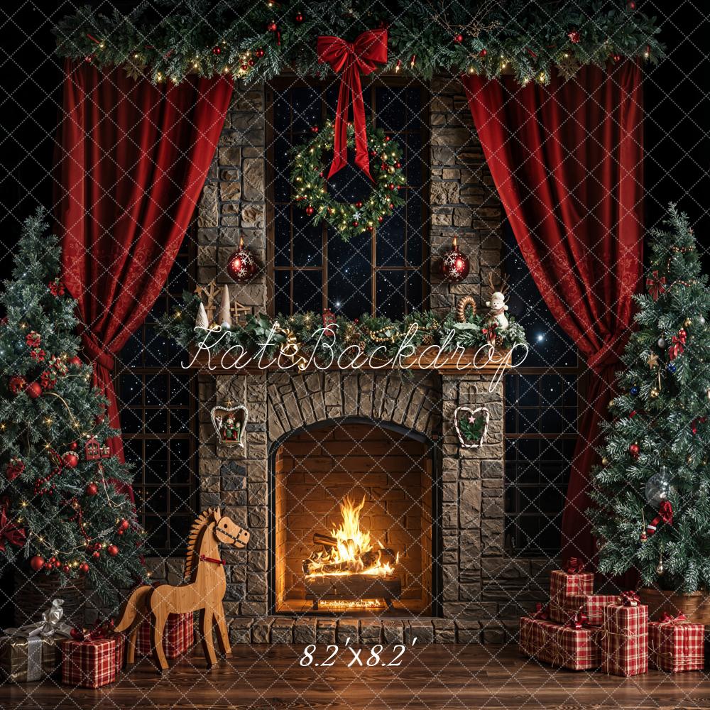 Kate Dark Christmas Fireplace Trees Backdrop Designed by Emetselch -UK