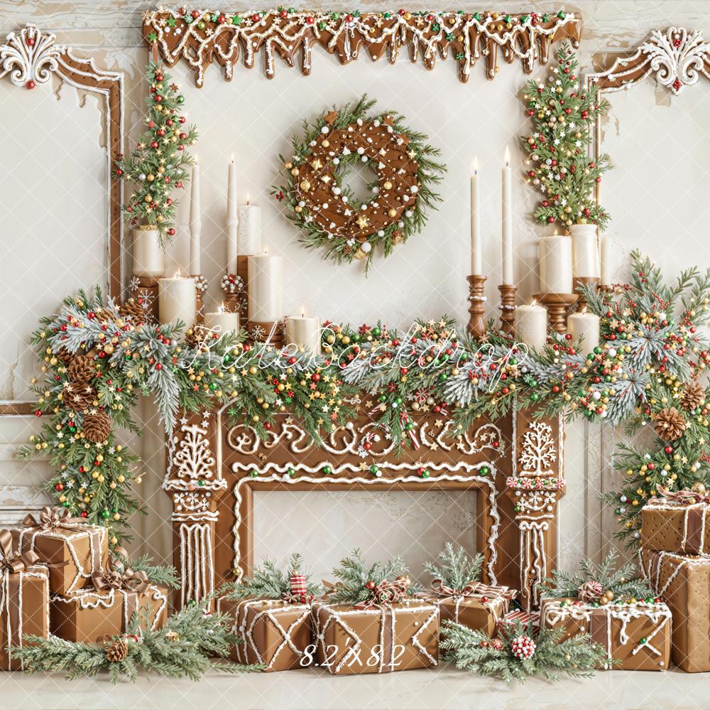 Kate Christmas Gingerbread Fireplace Garland Gifts Backdrop Designed by Emetselch