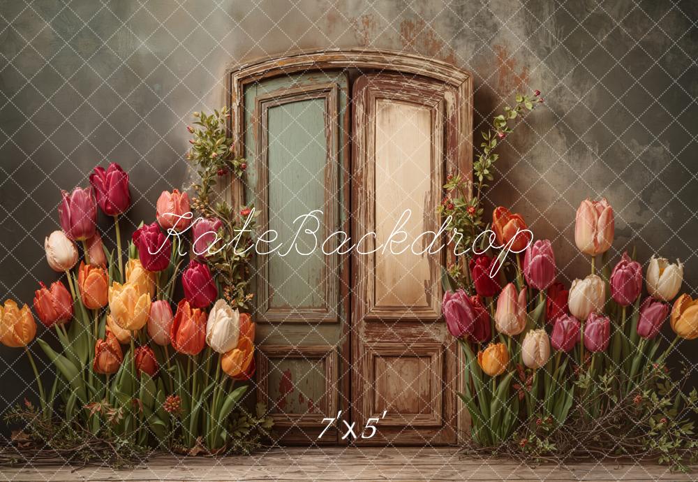 Kate Vintage Door Tulips Backdrop Designed by Emetselch