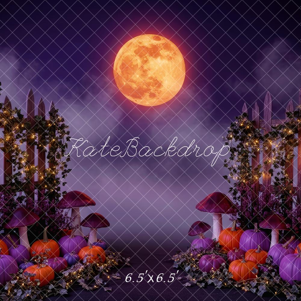 Kate Purple Halloween Pumpkins Lanterns Moon Backdrop Designed by Patty Robert
