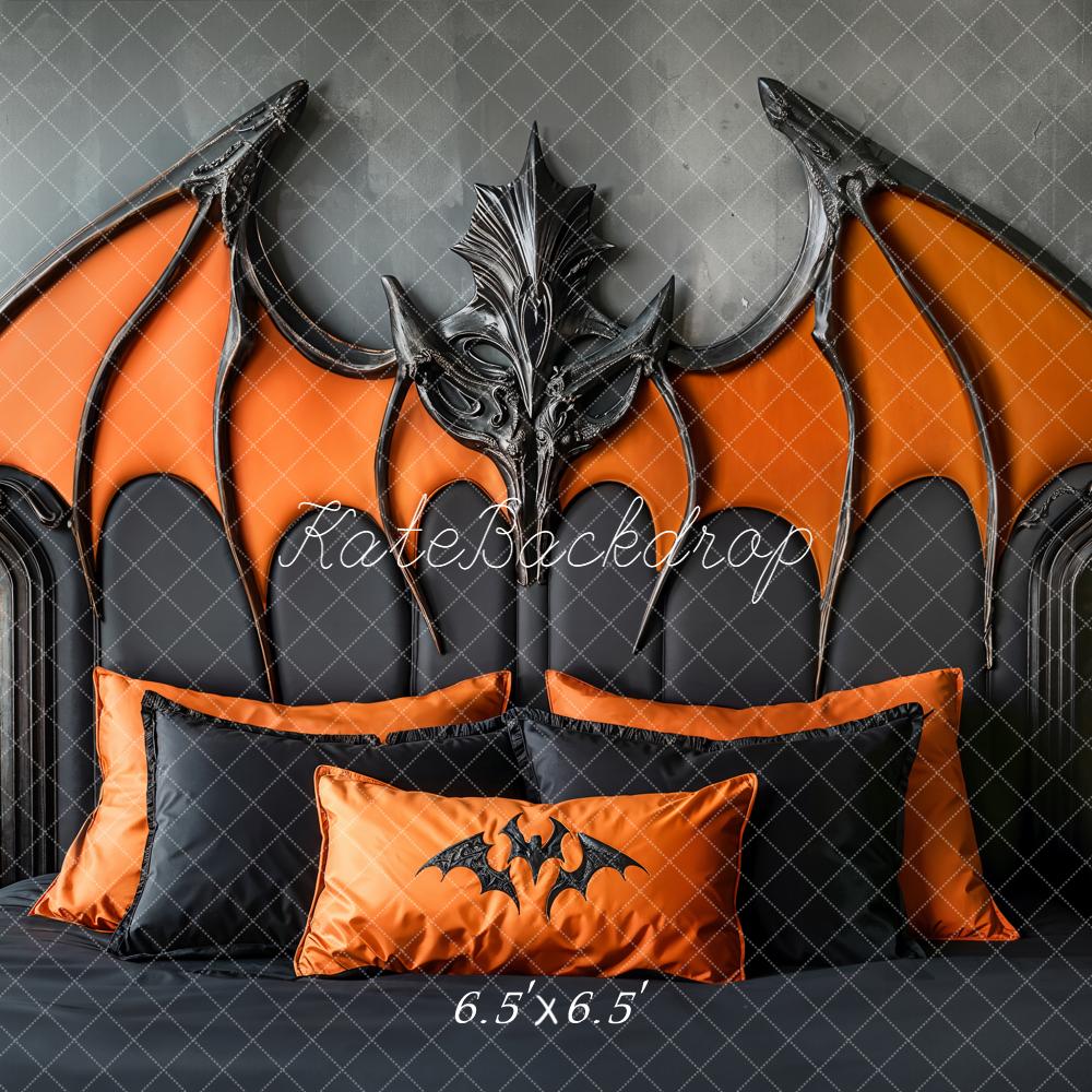 Kate Halloween Bat Wings Headboard Orange Black Backdrop Designed by Emetselch -UK