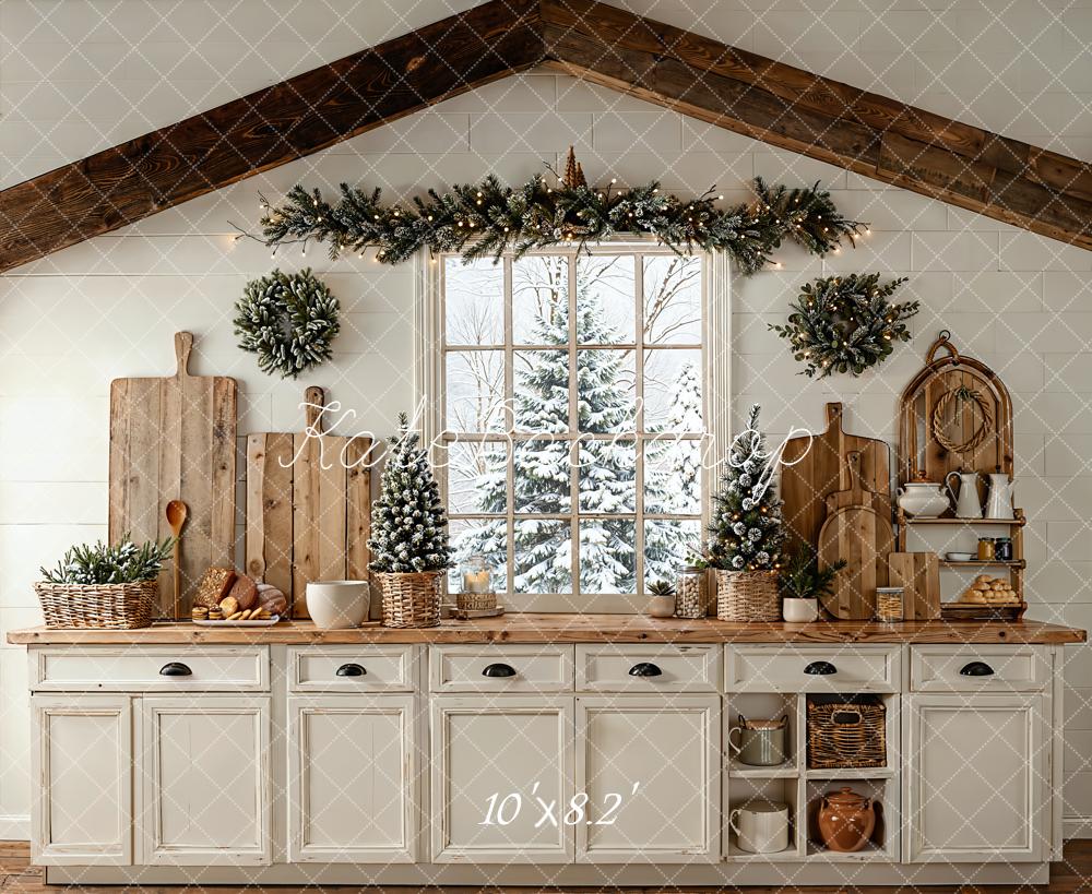 Kate Winter Kitchen Window Garland Fleece Backdrop Designed by Emetselch