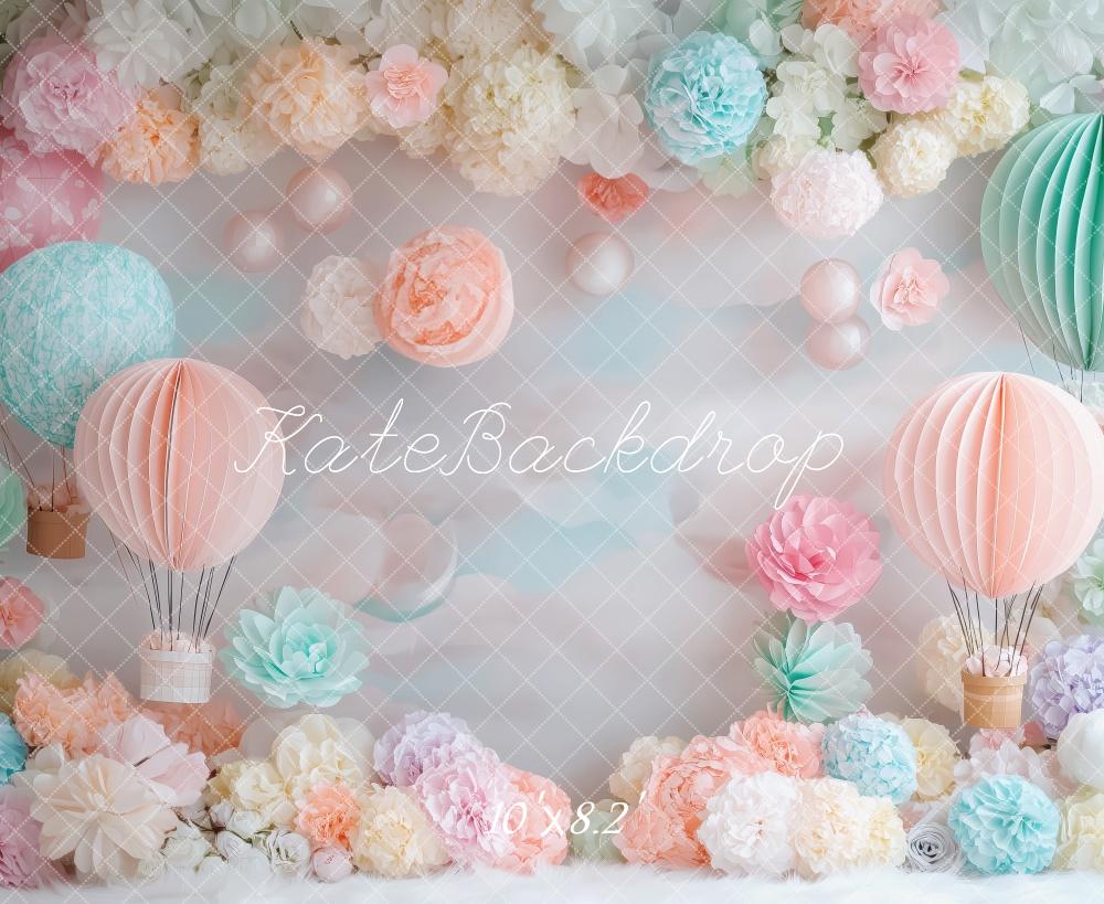 Kate Pastel Hot Air Balloons Floral Backdrop Designed by Patty Robert
