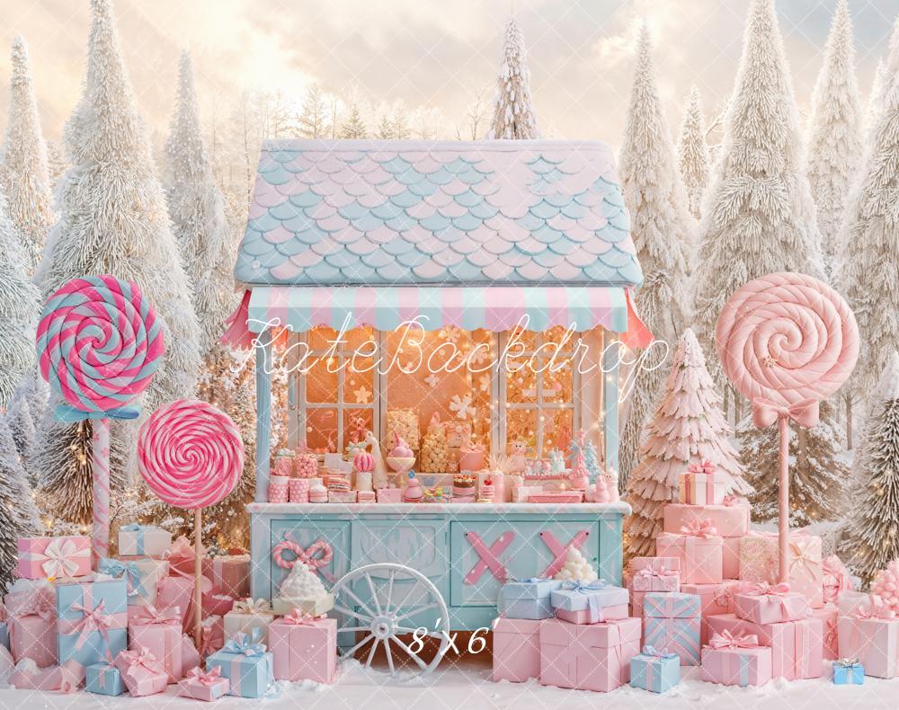 Kate Winter Candy Cart Lollipops Presents Fleece Backdrop Designed by Emetselch -UK