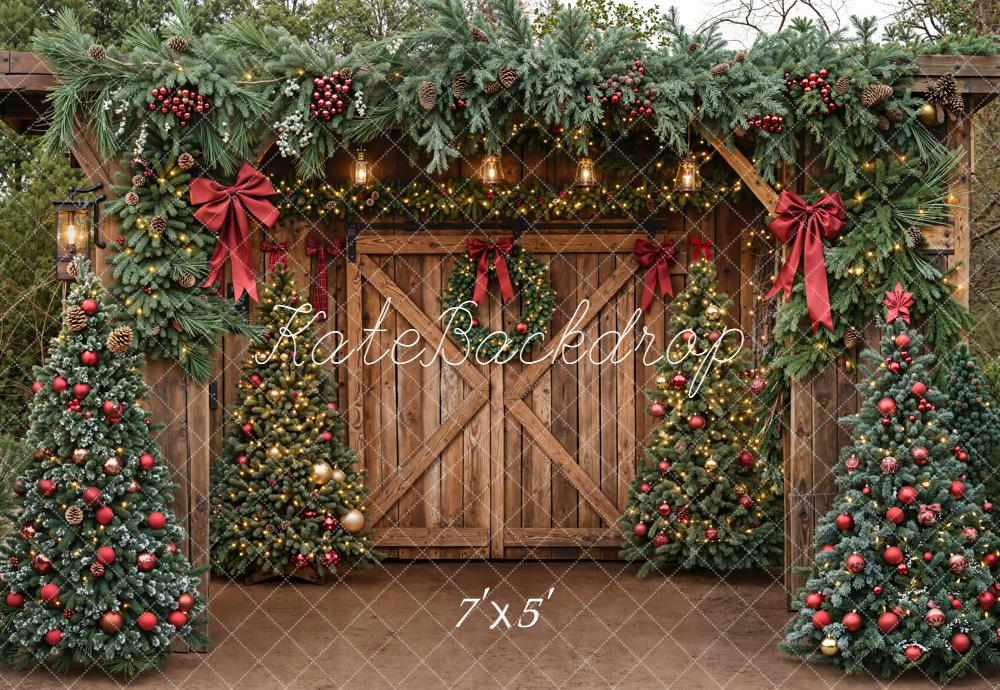 Kate Christmas Barn Wooden Door Trees Backdrop Designed by Emetselch -UK