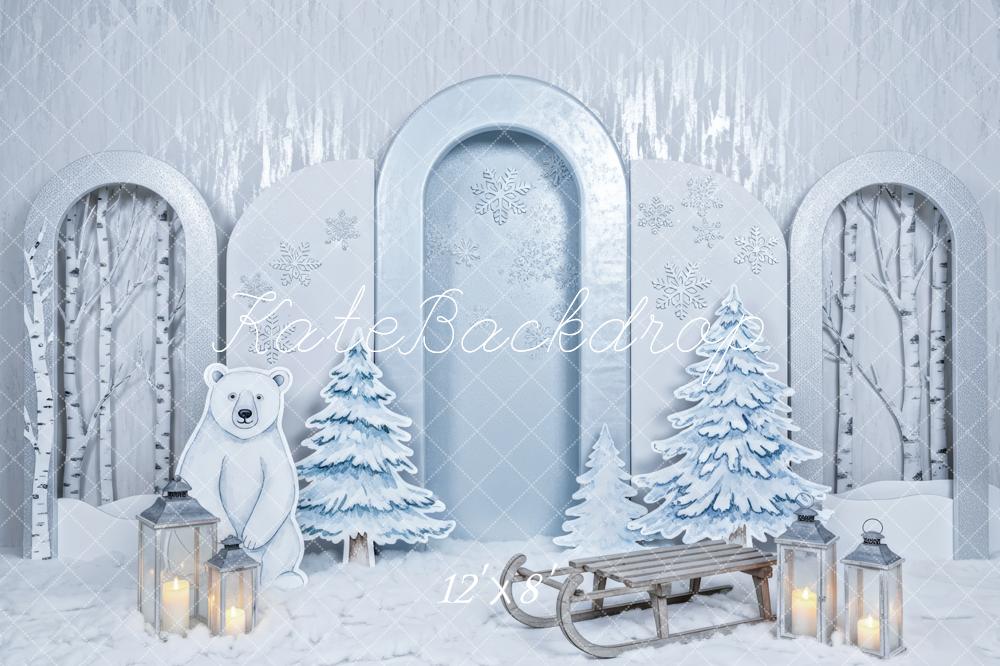 Kate Winter Polar Bear Snowy Trees Sled Backdrop Designed by Patty Robert